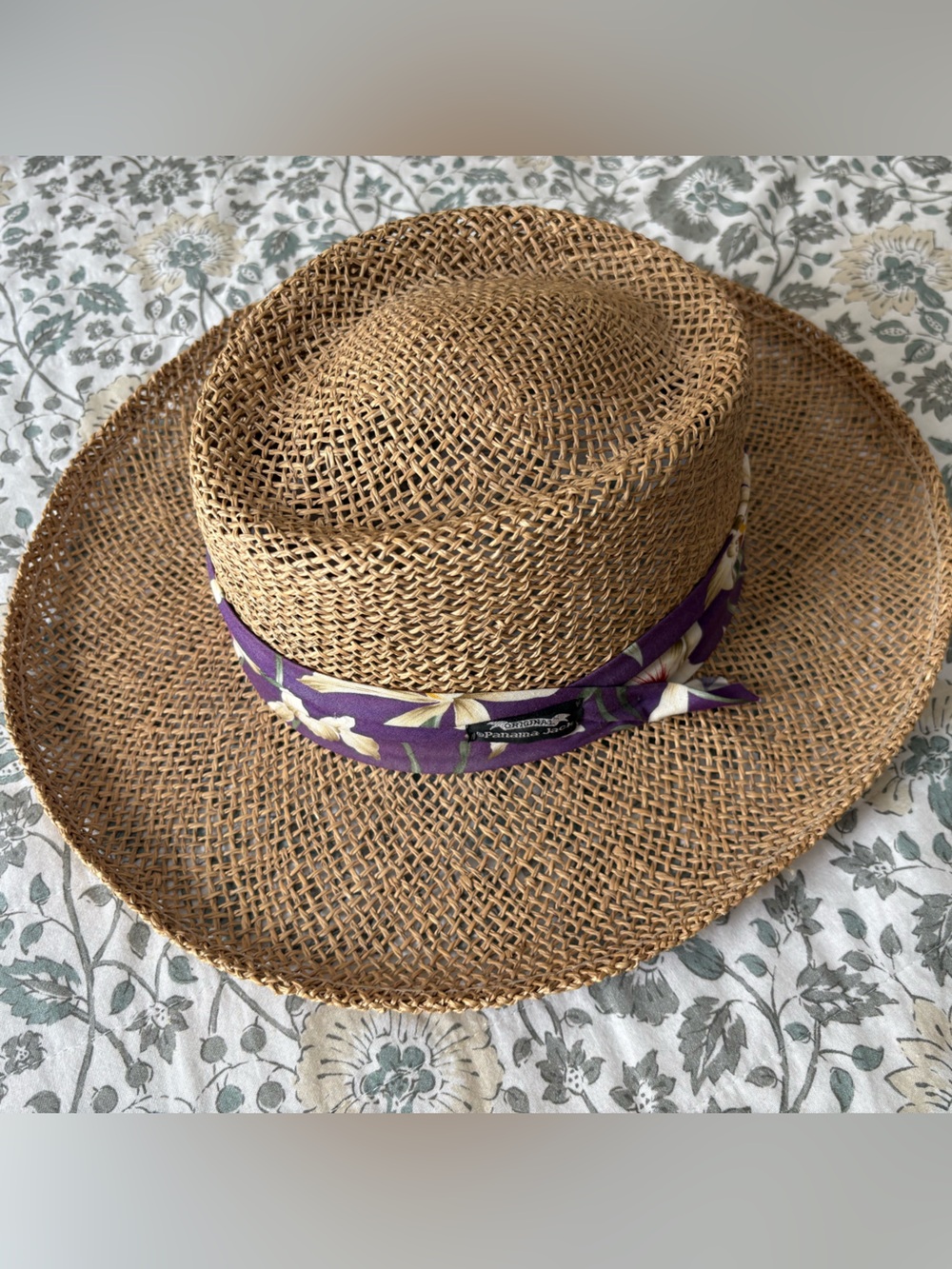 Panama Jack Natural Straw Hat with Purple Trim